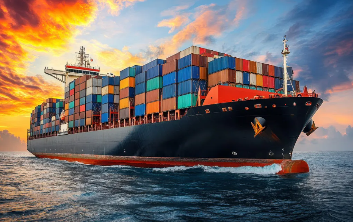 Container ship at sea — global export logistics