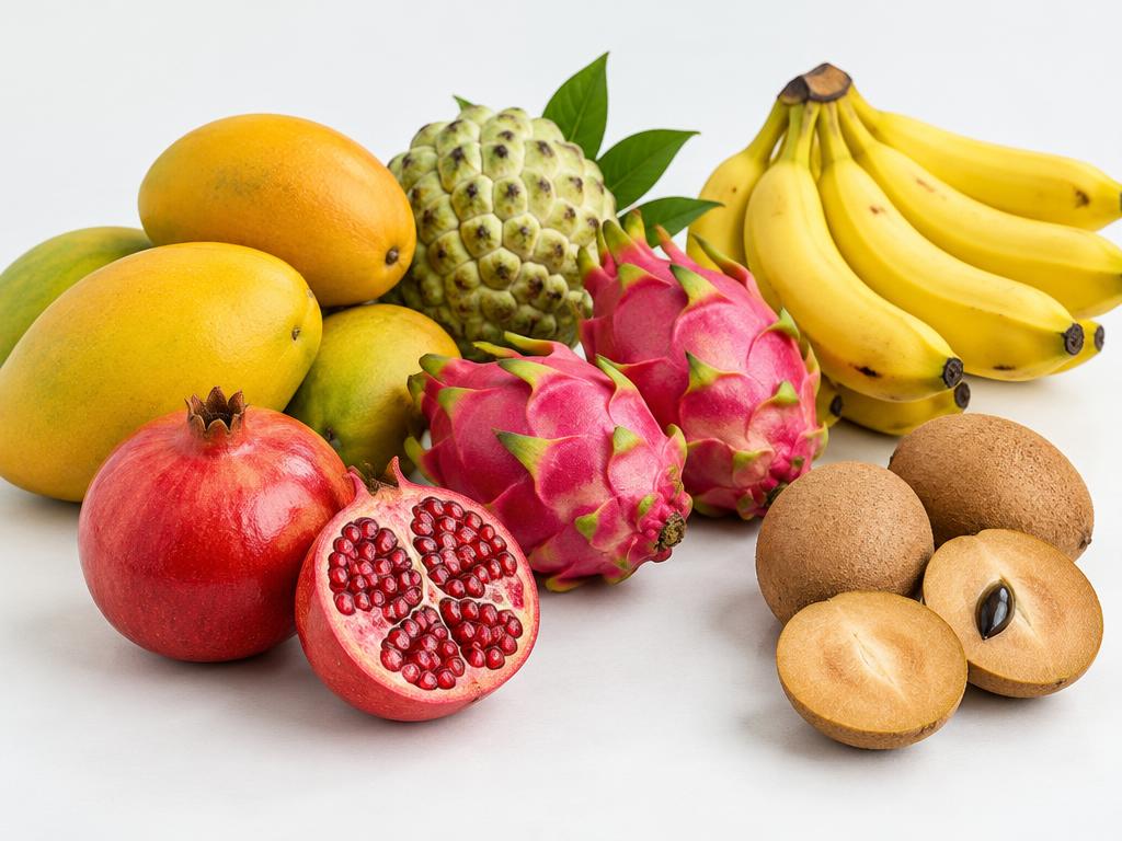 Assortment of seasonal and exotic Indian fruits