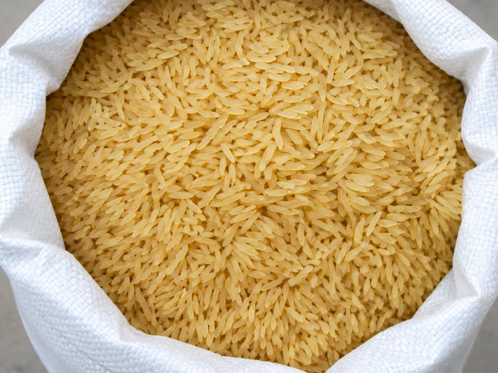 Parmal parboiled rice — golden-tinted grains in a sack