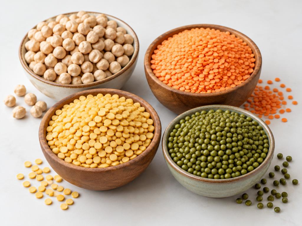 Assorted Indian dry pulses in bowls